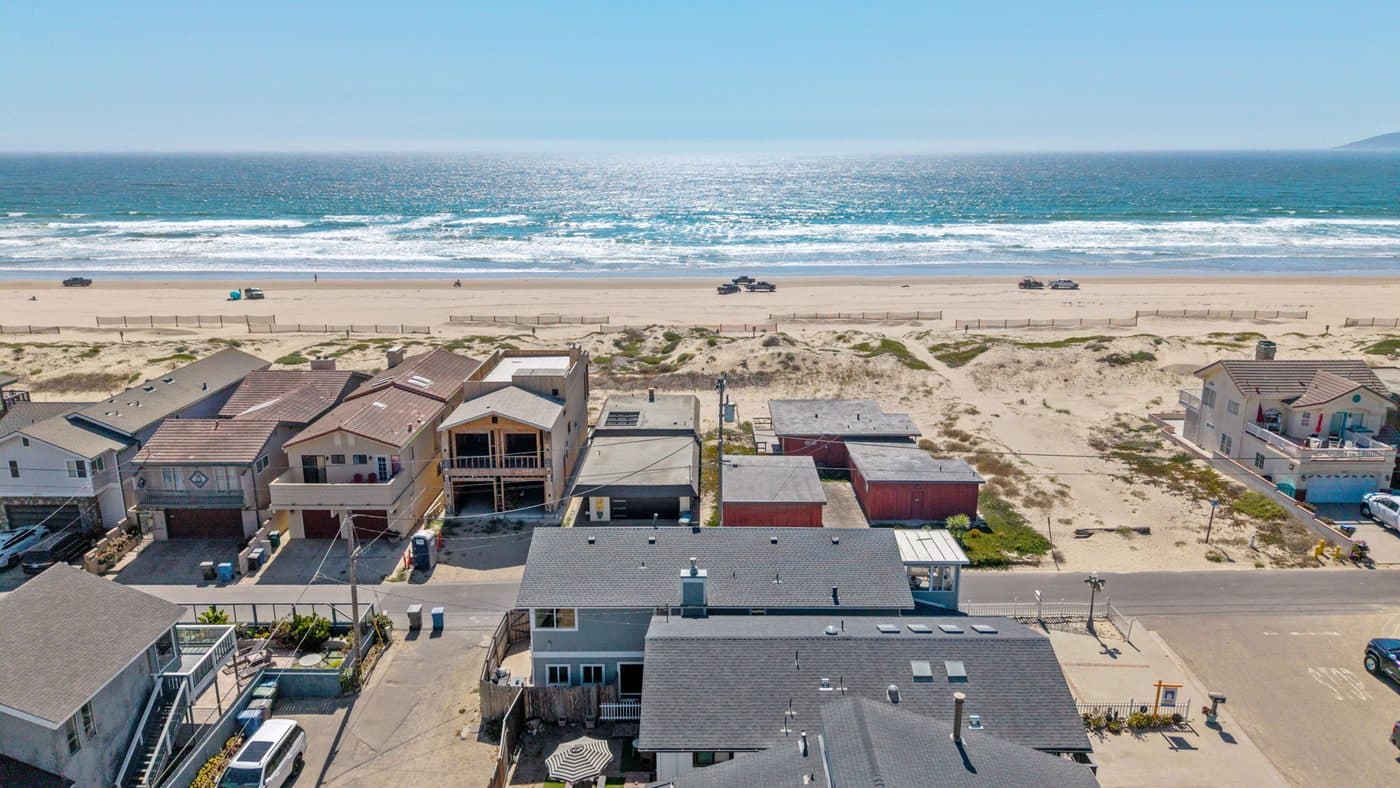 Aerial view of the shoreline and dunes north of the house