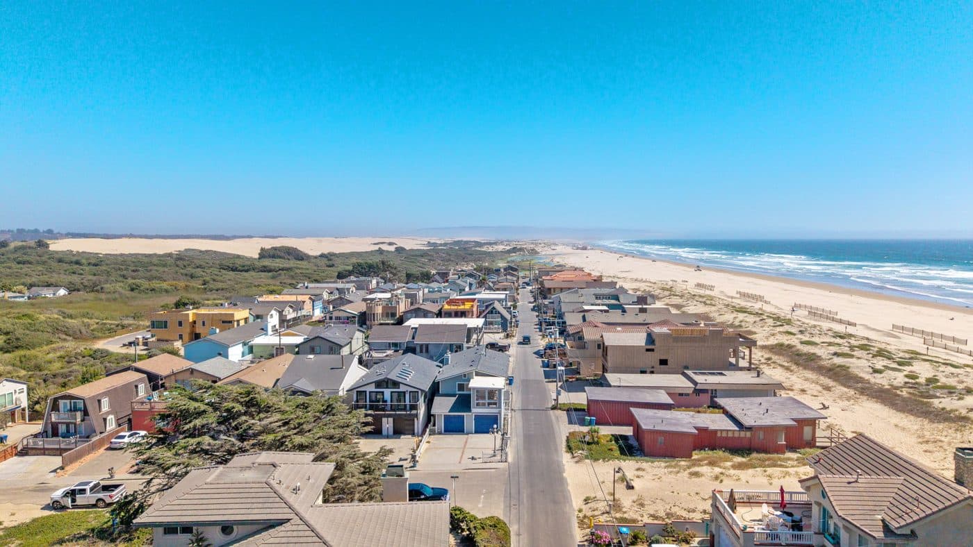 Aerial view along the coast toward Pismo Beach